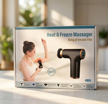 Heat & Freeze Massage Gun – 10-in-1 Deep Tissue Percussion Therapy | Muscle Relief for Athletes & Family, Gifts for Men, Silent, Black